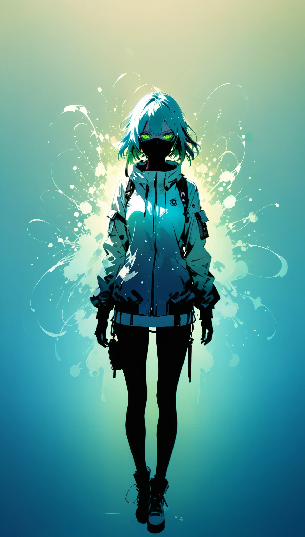 (in style of Ashley Wood:1.2), Chemiluminescence,1girl,(diffuse gradient background:1.5),colorful