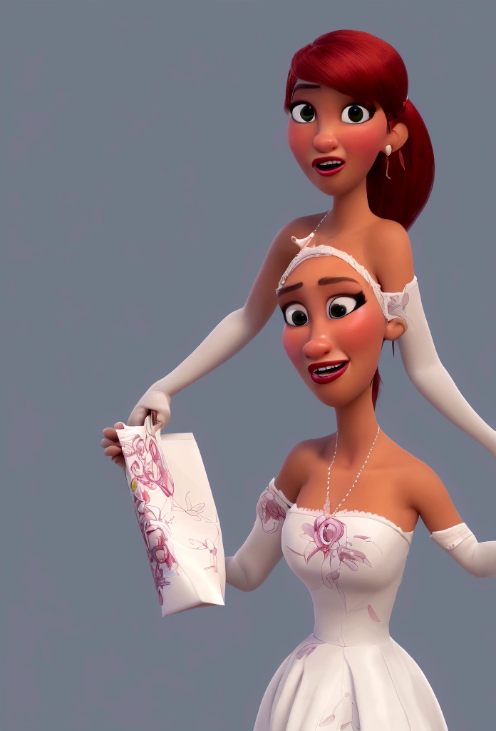 Woman cartoon character with pink skin, big and beautiful mouth, applying red lipstick, bright blonde hair, holding shopping bags written "Dr Flávia Jucá", animation character, fully body, stylized character, animation style rendering, 3d stylized, Arnold Maya rendering, Stylized 3D rendering, toon render screenshot, 3d character, 3d character, Stylized 3D rendering, 3D character rendering, cartoon character, Personagem de close up, character posing, (Pixar-style) (master part:1.2) (bokeh) (best qualityer) (skin detailed) (detailed texture) (8K) (Argilla) (cinematic lighting) (sharp focus