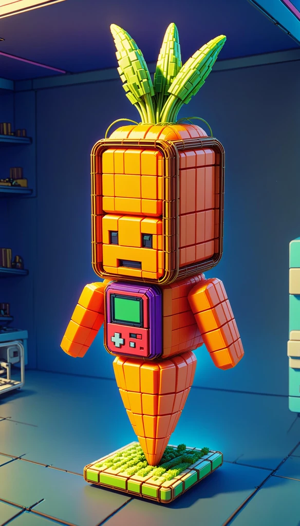 NESVoxelStyle carrot, voxel, sci-fi, (retro game:0.5), (video game:0.5), 3D shape, 3D style