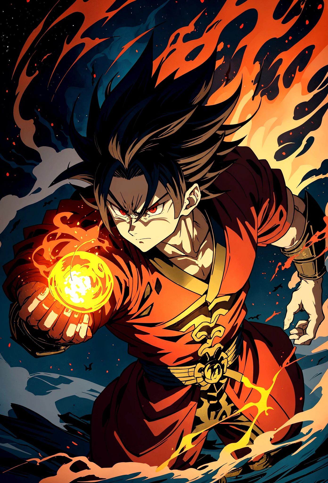Tanjiro Kamado demon slayer has a handsome face and piercing red eyes. In his transformed state, he radiates extreme instinct and power, creating an epic anime about this man of energy. See how he manipulates fire and lava in stunning anime artwork that will blow your mind. This concept art is straight from the Dragon Ball Universe, with manga-style 8k wallpapers that will transport you to another dimension. Get ready to be amazed by this detailed piece of digital anime art