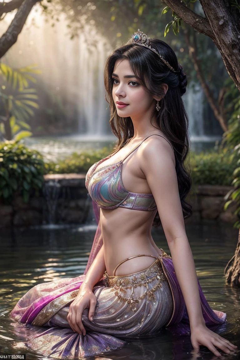 (((Stunningly Beautiful persian Princesss ))), elegant blue black updo hair, Janhvi Kapoor, Laetitia Casta, sweet smile, Beautiful bride posing under a fairy tale arch of exotic magical flowers, looking back,elaborate scene style, crystal glass lattice, glitter, transparent embroidered lace, realistic style, 8k,exposure blend, medium shot, bokeh, (cinematic), (hyperdetailed:1.2),Realism,1 girl,girl portrait, boy,woman, ((princess pose)) ,very very big breast, soft nylon sexy saree , multicolour ,flower design modern light saree, colorful, flower armor, good anatomy, best quality, (((masterpiece))), high quality, realist, best detailed, details, realist skin, skin detailed, underboobs, beautiful posing under a fairy tale of exotic magical flowers and meadows background,girl sit in lake,big_boobs , smile, flowers put on hand, wearing bangles wearing adherence, wearing saffron paste on forehead, , Realism, High detailed ,Sexy Big Breast,girl wearing indian saree, show half nipple, flowers garden , meadows ,princess dress, waterfall ((Girl immersed in water upto neck)),,undersized clothes,queenofmanedef,sari, face_in_assrecostado,AssRipple,lehenga choli indian saree(dressed in transparent saree)(wearing glitter graphics jewelry)big ,Sexy Big Breast,nipple,bright light ,long_hair, Bokeh ,nsfw , indian ,tree branch, colourfull ,undersized bra,princess dress,lehenga choli ตัดปาก，ลูกตุ้ม，，อนาจาร，กระบังลมถูกเปิดเผย，areolas ที่ยื่นออกมา，หน้าอกแตกแยกขนาดมหึมา sitting,from side,looking back(((from side1.5),(looking straiaht1.5)))