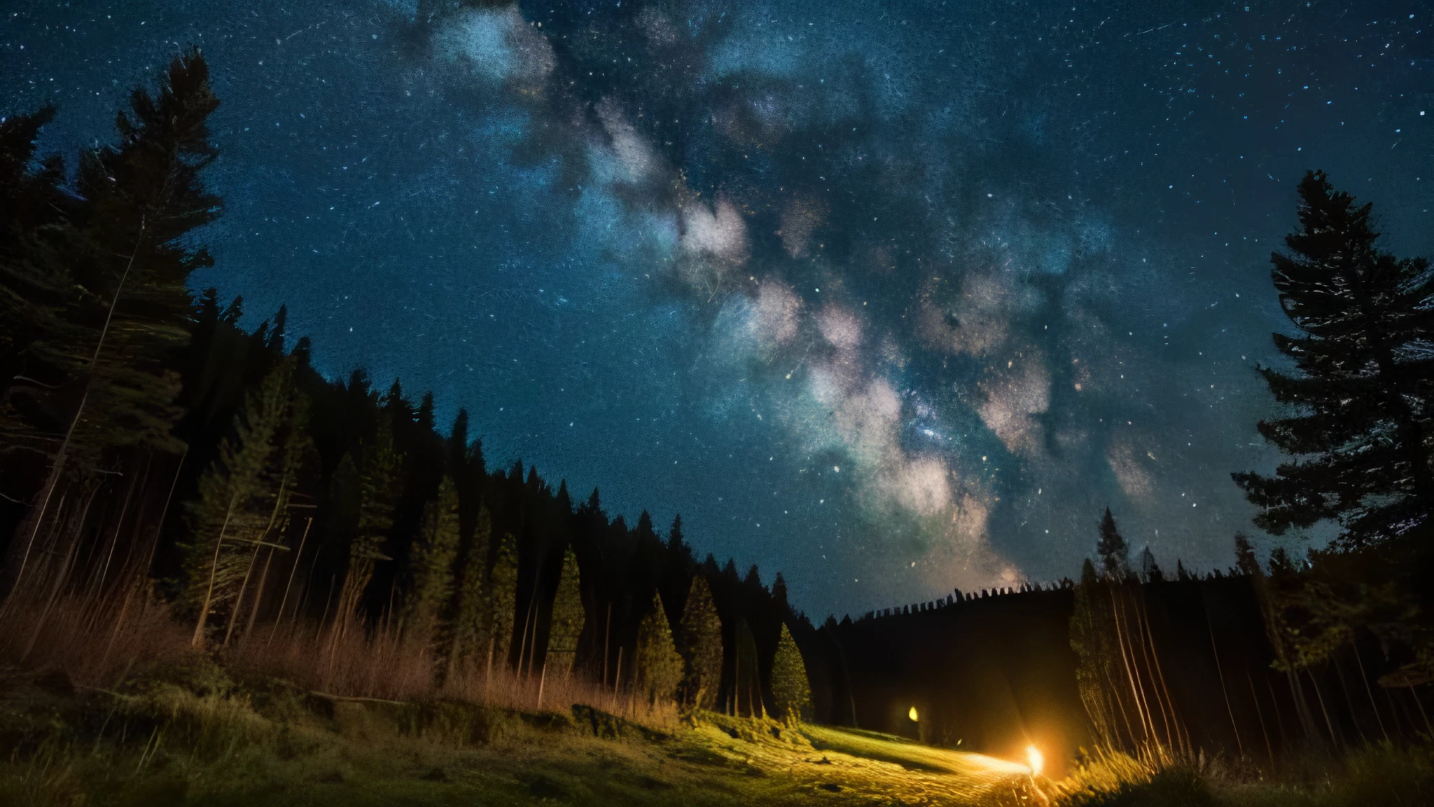 Quiet Night, Beautiful scenery, Beautiful starry sky, Silent Forest