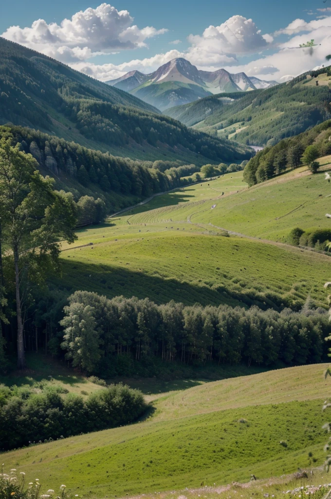 a beautiful landscape of the United States, rolling green hills, majestic mountains, pristine lakes, lush forests, dramatic skies, (best quality,4k,8k,highres,masterpiece:1.2),ultra-detailed,(realistic,photorealistic,photo-realistic:1.37),vibrant colors,natural lighting,serene atmosphere,dramatic lighting,cinematic composition,award winning photography