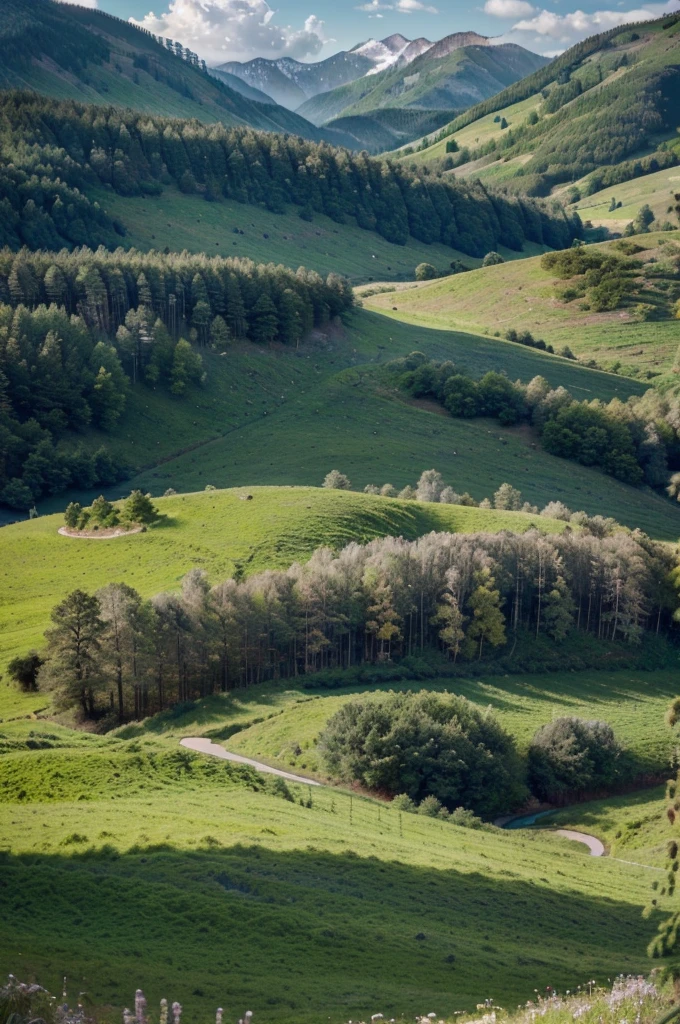 a beautiful landscape of the United States, rolling green hills, majestic mountains, pristine lakes, lush forests, dramatic skies, (best quality,4k,8k,highres,masterpiece:1.2),ultra-detailed,(realistic,photorealistic,photo-realistic:1.37),vibrant colors,natural lighting,serene atmosphere,dramatic lighting,cinematic composition,award winning photography