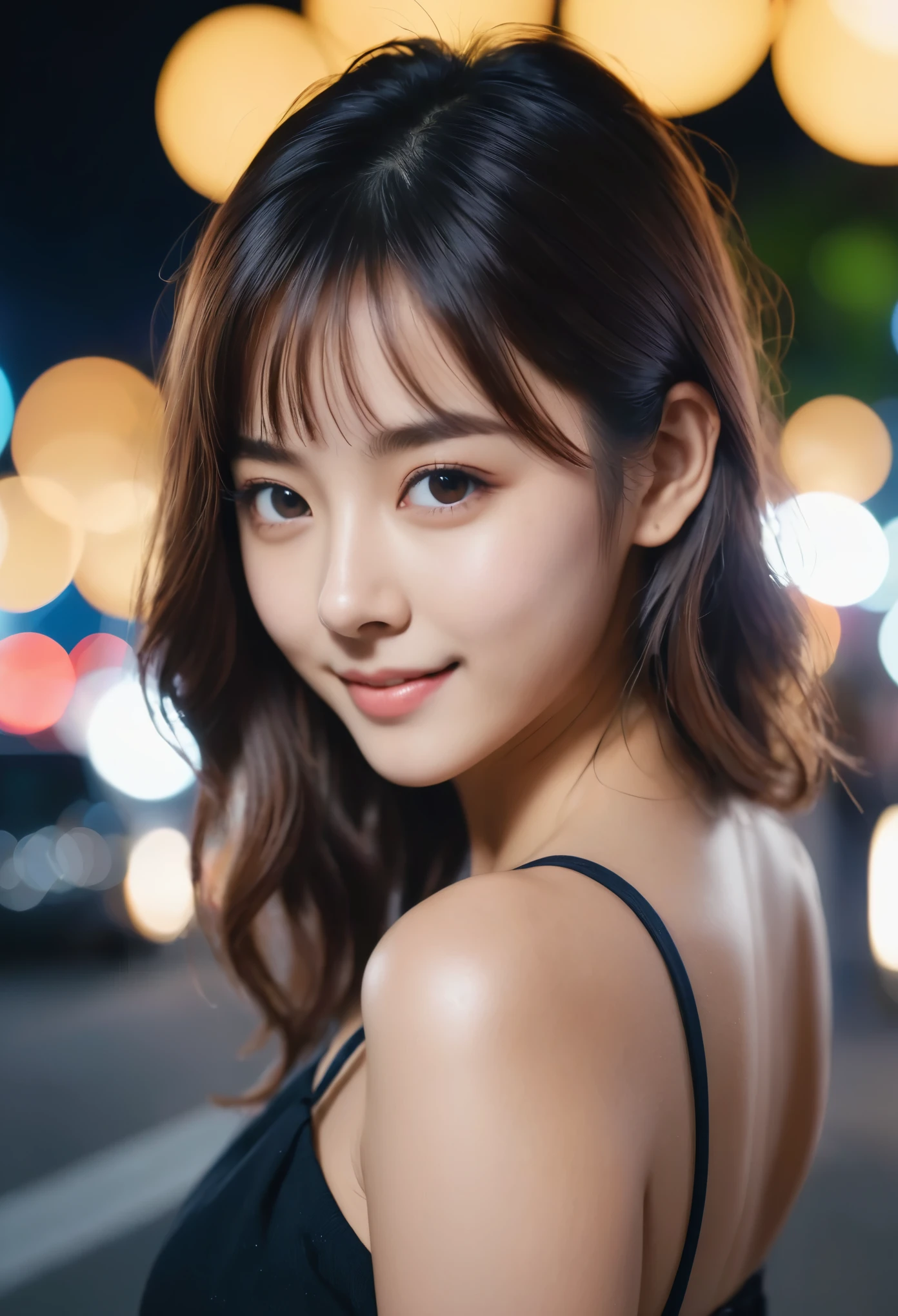 プールサイドでくつろぐ20歳の少女のmovieのような写真,  Looking straight into the camera with a seductive smile . 35mm Photography, movie, Bokeh, Professional, 4K, Very detailed.