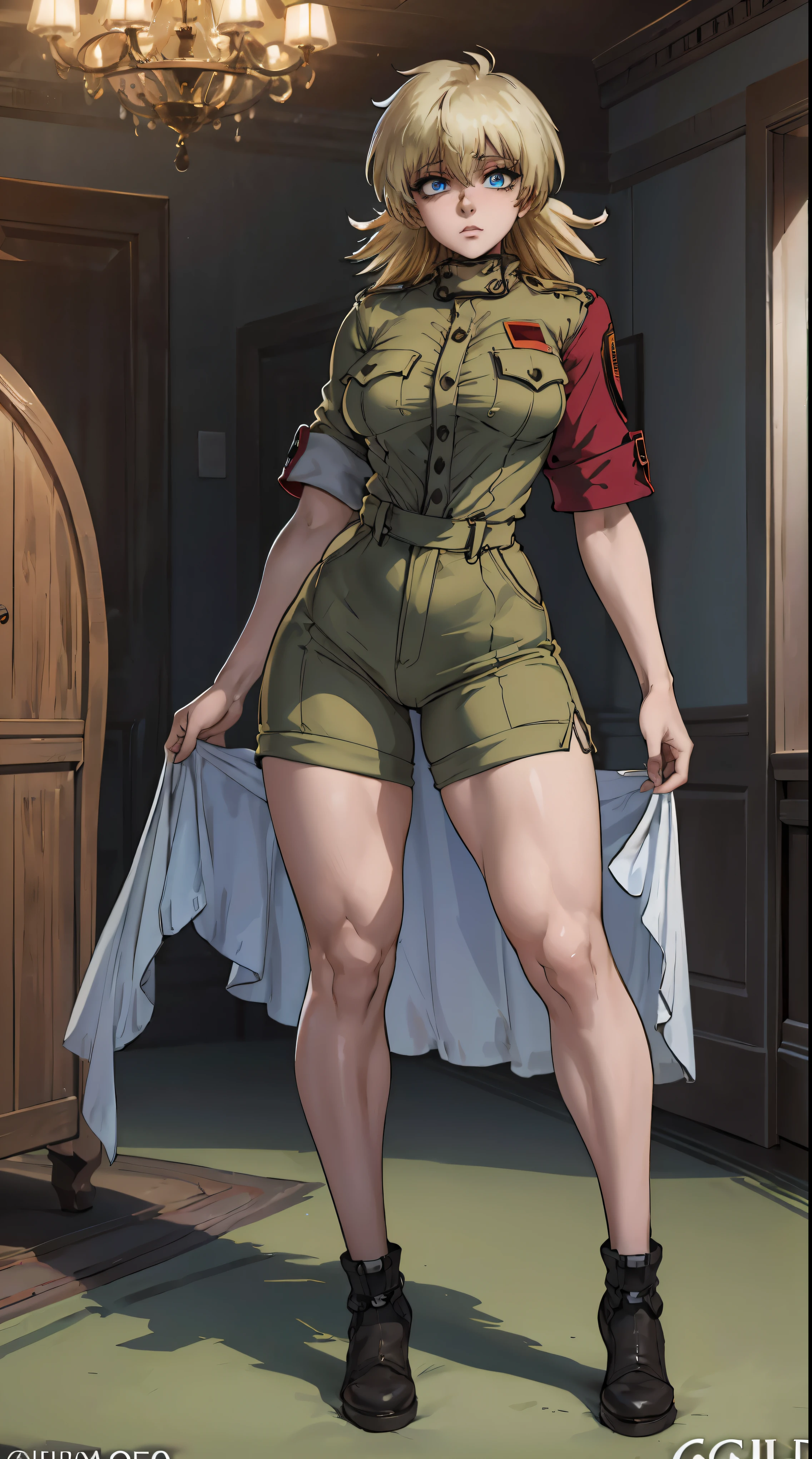 ((((((full body , full shot))))) ((dynamic pose)) (masterpiece, highest quality, best quality, official art, beautiful and aesthetic: 1.2), (1girl), extremely detailed, (fractal art: 1.3), highest detailed, lower boddy focus, lower body, HDR, ), vivid visual effects, (dynamic stripes, luminous traces: 1.2), kuki, kuki shinobu, hip focus, sexy, wide hips, thicc figure, abs, muscular, Face out of shot, Detailed face, Detailed eyes, perfect face, perfect eyes, seras, wearing overall jumpsuit, skirt, exposed thighs