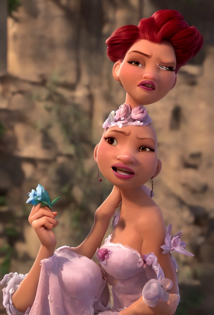 Woman cartoon character with pink skin, big and beautiful lips, applying red lipstick, bright blonde hair, holding shopping bags written "Dr Flávia Jucá", animation character, fully body, stylized character, animation style rendering, 3d stylized, Arnold Maya rendering, Stylized 3D rendering, toon render screenshot, 3d character, 3d character, Stylized 3D rendering, 3D character rendering, cartoon character, Personagem de close up, character posing, (Pixar-style) (master part:1.2) (bokeh) (best qualityer) (skin detailed) (detailed texture) (8K) (Argilla) (cinematic lighting) (sharp focus