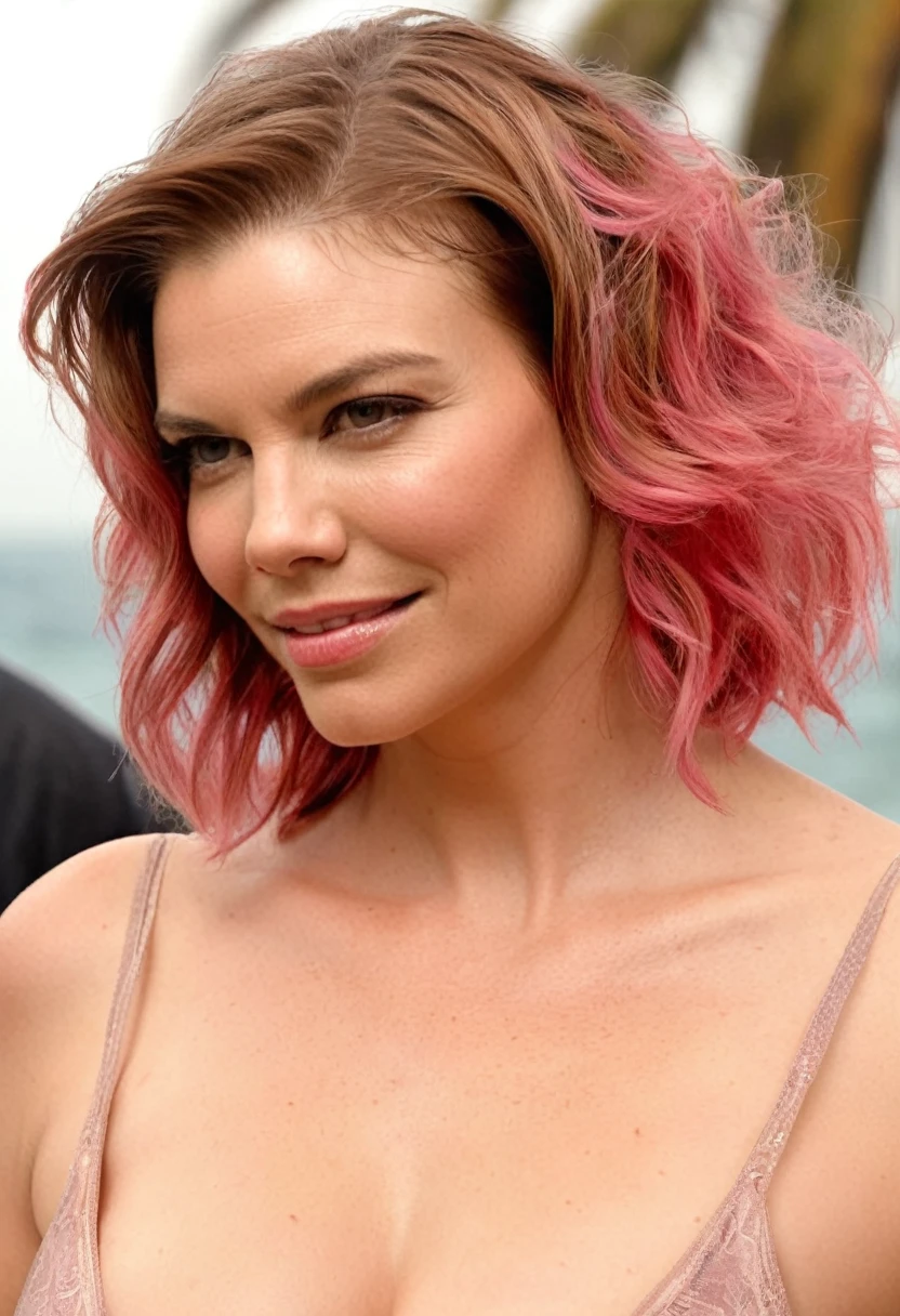  high quality  nude photo  , ( lauren_cohan , sensual detailed ultra realistic  skin texture, huge breast , full body photograph ,extremely sexualized pose, seductive expression  , pink color hair, hollywood , celebrity ,photorealistic  ) celebrity erotic photograph , nude,  extremely long  hair ,tall figure , smiling ,seductively , piny skin tone:1.4  erotic photoshoot, exhausted look, shiny sweaty skin, on beach, wet hair, celebrity, female,  woman, hollywood actress,  fleshy muscular woman  , ( natural lights, depth of field, insanely detailed skin texture, hyper detailed features )