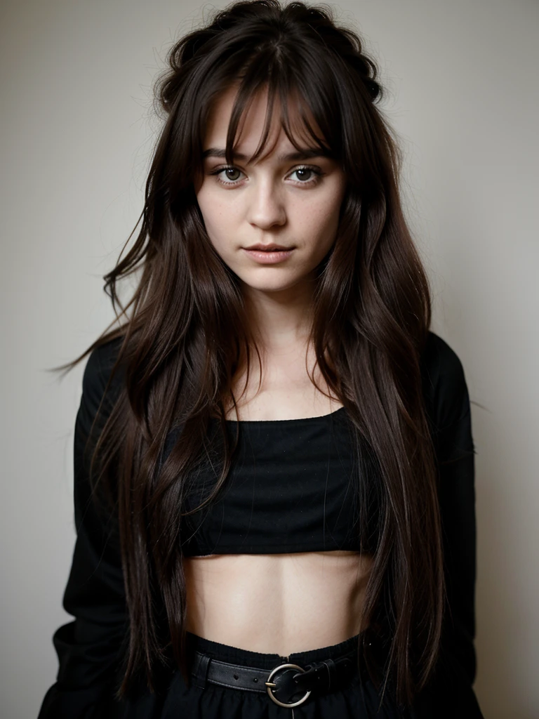 Le portrait réaliste d'une jeune fille de 21 ans. 
Elle a des long cheveux noirs.
Elle est belle et possède des lèvres pulpeuses.