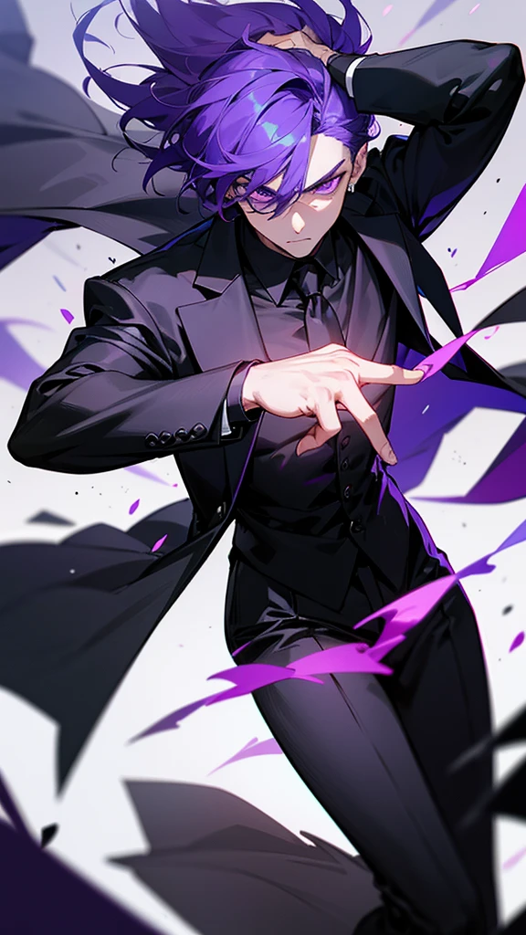 a man, in black suit and purple eyes, high detailed, 8K, masterpiece.