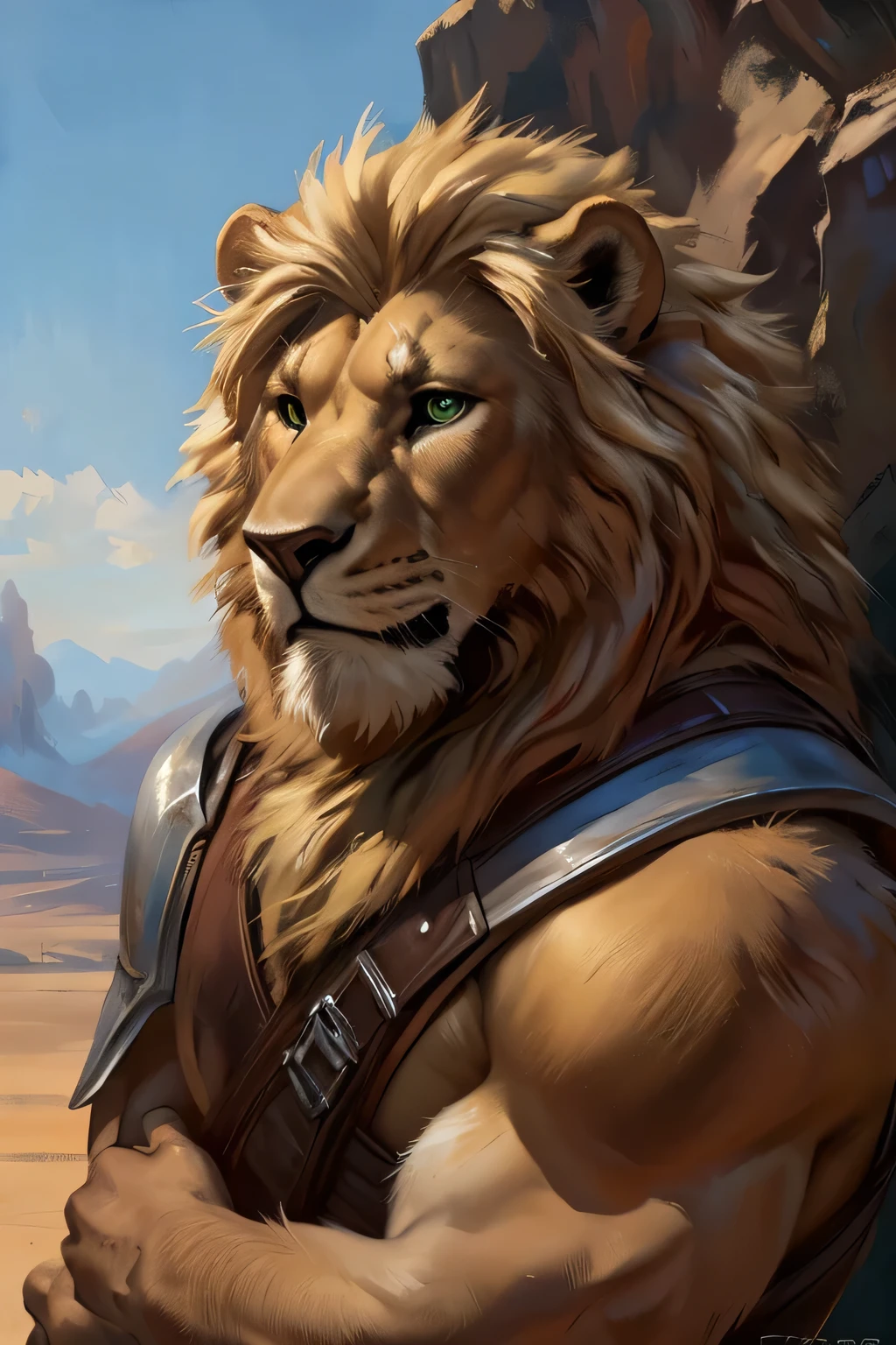 Lion, mong blond mane, black beard, green eyes, realistic eyes, posted on e621, furry body, anthro body, anthro lion, feral paws realistic, long fur, very hairy, lion, solo, male, adult, masculine, (very very fat and big belly, very fat body, arm muscles, buff:1.2), correct anatomy, (photorealistic fur, detailed fur, epic, masterpiece:1.2), knight armor, knight lion, in the woods, luminous, (by echin, by Taran Fiddler, by Juiceps, by Rukis), (detailed eyes:1.2), impressive physique, with a sword, seductive face, just face portrait realistic 