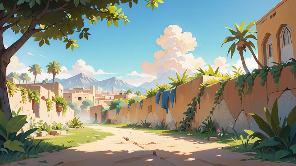 paisaje, City of Jericho ,epic biblical representation, some plants, bright sunny