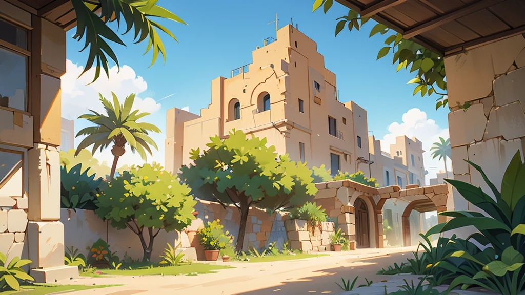 paisaje, City of Jericho ,epic biblical representation, some plants, bright sunny