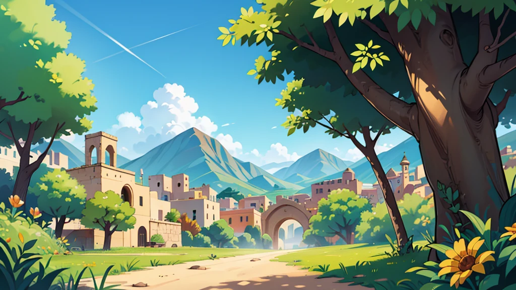paisaje, City of Jericho ,epic biblical representation, some plants, bright sunny