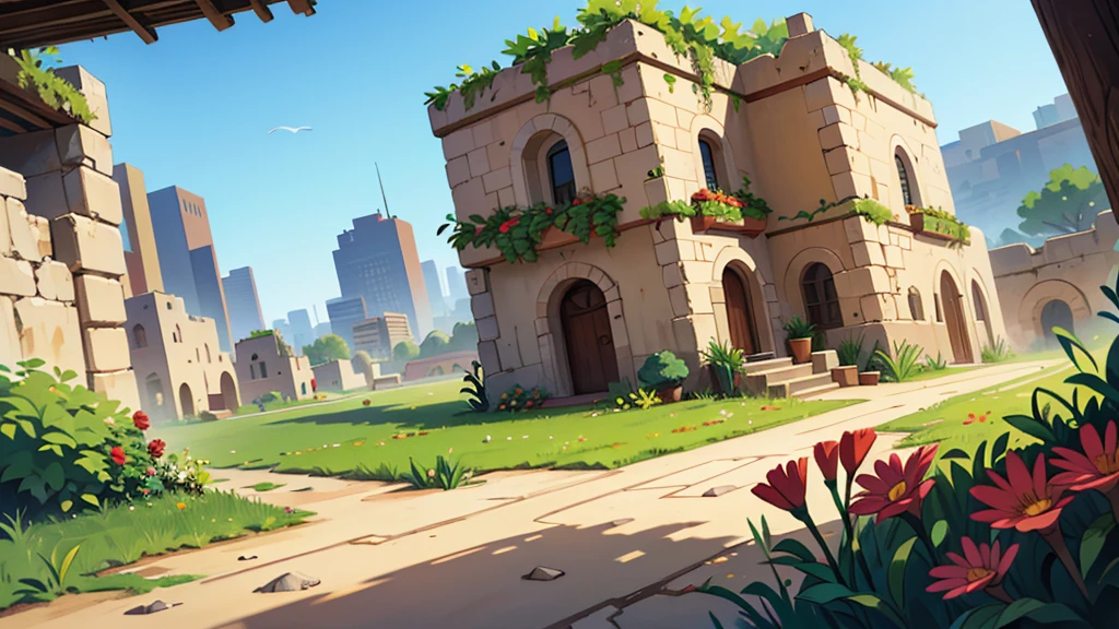 paisaje, City of Jericho ,epic biblical representation, some plants, bright sunny