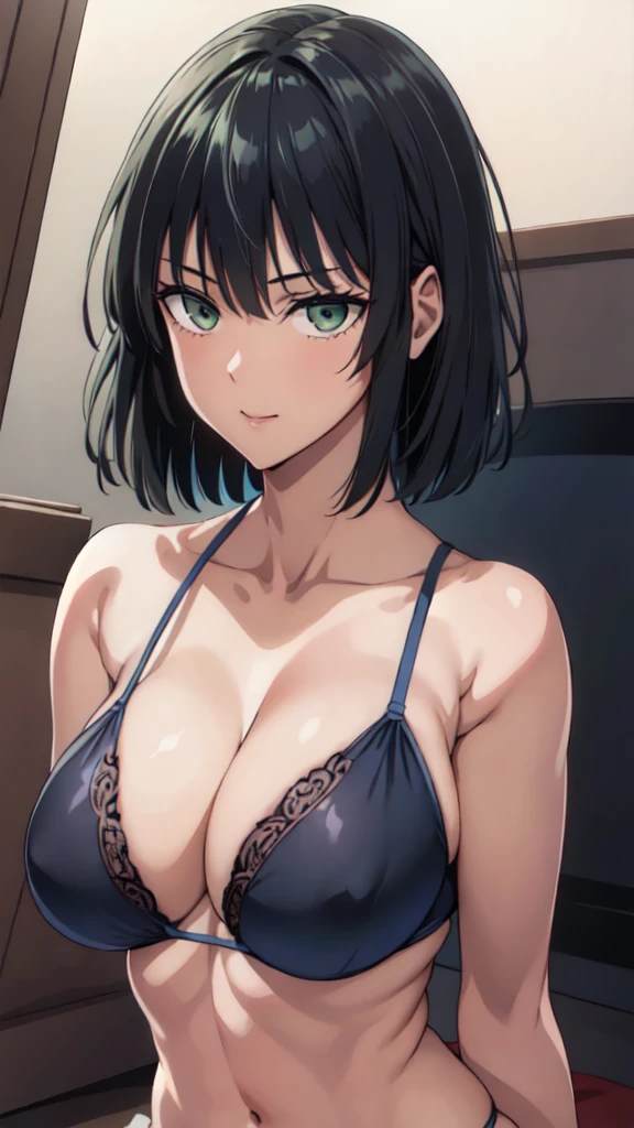 fubuki, fubuki, Dark green hair, Green Eyes, short hair, (Large Breasts:1.2),slender, (Black underwear:1.3), (Black Panties), Portrait Shot, Beautiful body,(Upper Body Shot),arms behind back, (Chest Focus), Close-up shot, (Upper Body Shot), break indoors, office, break looking at viewer, break (masterpiece:1.4), Highest quality, High resolution, unity 8k wallpaper, (figure:0.8), (Beautiful attention to detail:1.4), Bright room,Highly detailed face, Perfect lighting, Highly detailed CG, (Perfect hands, Perfect Anatomy), A proud smile