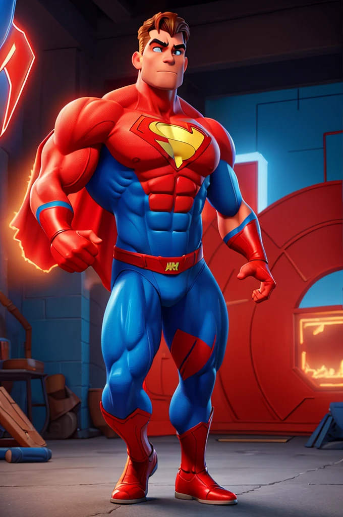 a muscular superhero in a red and blue costume,web-slinging,dynamic poses,cartoon style,comic book art,highly detailed,vibrant colors,dramatic lighting,cinematic composition,superhero action,marvel comics
