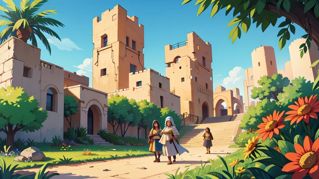 paisaje, City of Jericho ,epic biblical representation, some plants, bright sunny