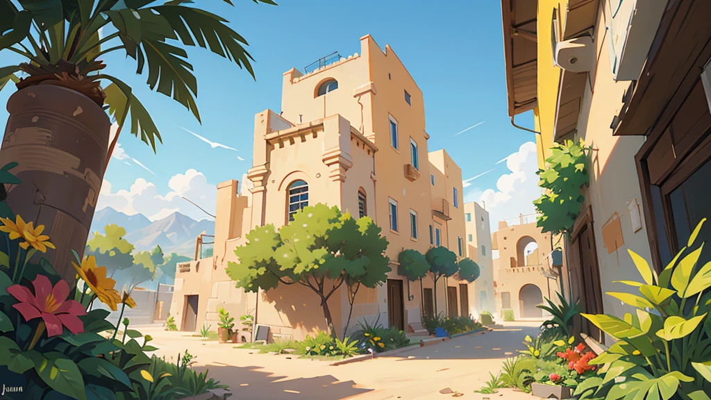 paisaje, City of Jericho ,epic biblical representation, some plants, bright sunny