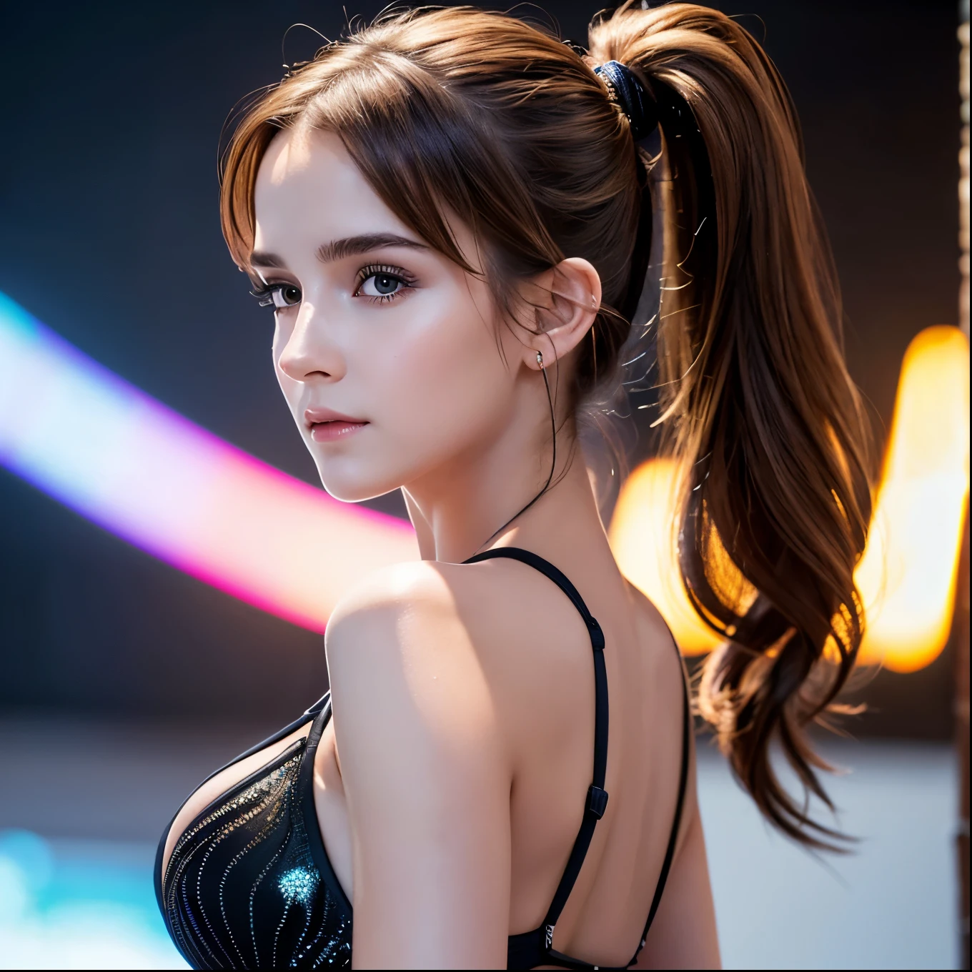 Close-up of a woman with a ponytail and a black dress, Emma Watson wearing fancy fish, Emma Watson, photo of Emma Watson in swimsuit, Emma Watson wearing a swimsuit, Emma!! Watson!!, photo of Emma Watson, of Emma Watson, Emma Watson as driada, face of Emma Watson, Emma Watson as blond aphrodite, clear portrait of Emma Watson, {{{{{{{(masterpiece, .CGI:1.4),(8K raw photo, best quality, masterpiece:1.2) super detailed official art,photorealistic:1.37, (outstanding, professional),masterpiece,best quality,ultra detailed,highres,high-resolution,4K,4Kportrait,8K,8Kportrait,unity8Kwallpaper,extremely detailed CG,realistic,RAW photo,real person,portrait photography,photorealistic,shiny skin,detailed skin,(((dynamic angle full body
and dynamic angle wide shot
and dynamic angle close-up
and dynamic angle upper body
and dynamic angle from above
and dynamic angle from behind
and dynamic angle from below
))),{{{{supermodel }}}},{{{{Photorealistic:1.4}}}}, beautiful detailed, highly detailed eyes and face, beautiful detailed eyes, ridiculous, incredibly ridiculous, super detailed, high resolution, highly detailed, top quality, masterpiece, illustration, highly detailed, CG, unified, 8K wallpaper, amazing, fine detail, masterpiece, top quality, highly detailed CG unified 8K wallpaper, face light, movie lighting,surrealistic female portrait, magic lights, 32K resolution, action poses, realistic photography, dynamic lighting, art station, volume lighting, highly detailed face, awarded, shadows}}}}}}}