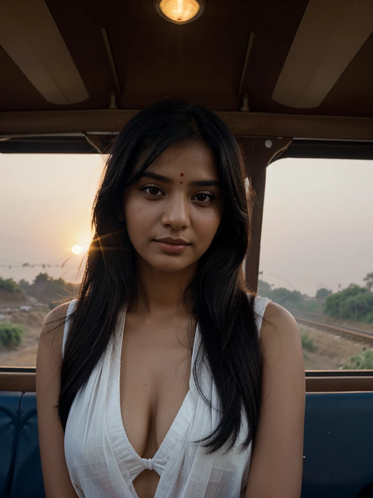 A indian gril black hair sunrise time at darjiling in toy train journey