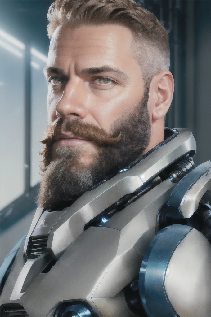(reelmech: 1.5), CEO portrait photo of a 45 year old man with a big beard, in a luxurious office, cyborg body, in a wheat field (Artwork: 1.2) (photorealistic: 1.2) (bokeh) (best quality) (detailed skin) (complex) (8K) (hdr) (cinematic lighting) (sharp focus) (clutter: 1.2)