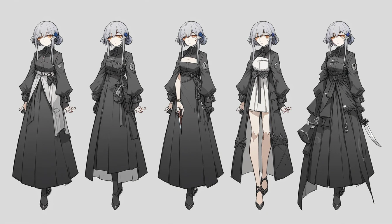 anime girl in a dress with a knife and a dress, concept art by Yang J, pixiv, shin hanga, from girls frontline, guweiz, fine details. girls frontline, anime full body illustration, girls frontline style, artwork in the style of guweiz, dressed with long fluent clothes, from arknights, hanayamata, style anime
