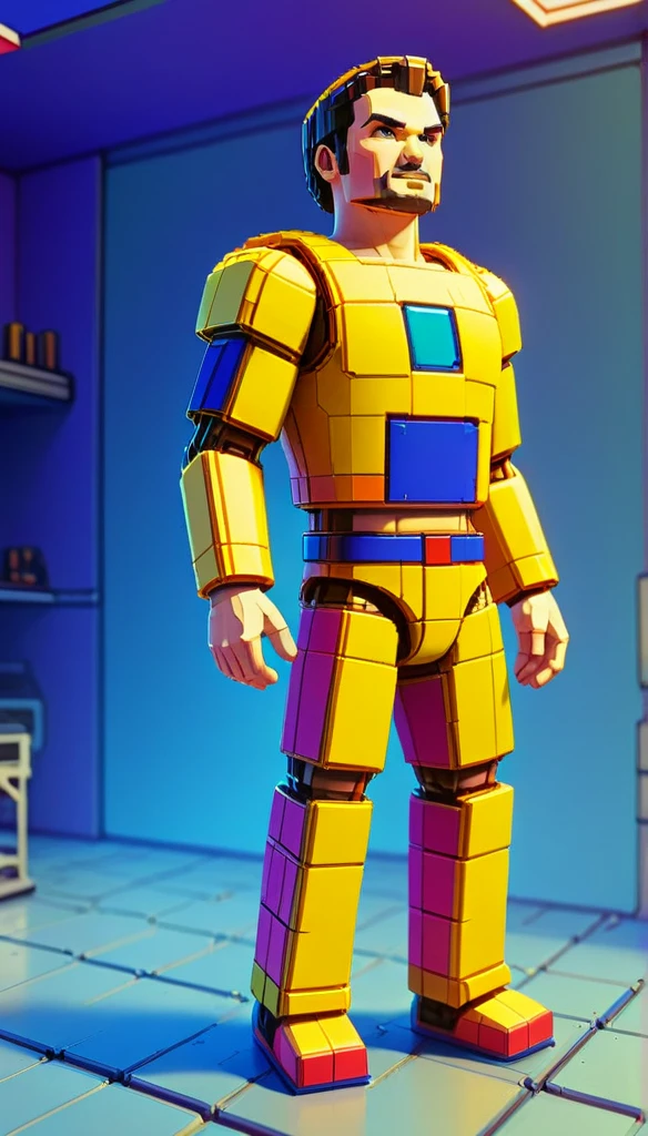 NESVoxelStyle man, tall, all body, colored, voxel, sci-fi, (retro game:0.5), (video game:0.5), 3D shape, 3D style, yellow clothe