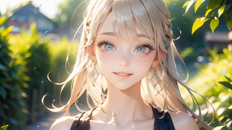 ((1 girl)), Latest trends in clothing, cheerful grin, animated expressions, Sportswear, shorts,blackstockings, racing, Garden ,((very detailled,highest quallity, high resolution, 8 k wallpaper, pretty clothing,)),(hair orange, Hair to the shoulders, juvenile,bouncy hair, ((asymmetrical bangs)) ,(shining blue eyes),ombre, eyeliner,glowing eye, very detailledな目, complex eyes, gorgeous eyes, 輝くBright blue eyes 17 year old