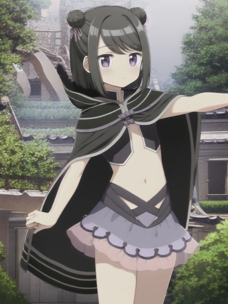 rem <lora:rem galleu:0.8> , exposed belly, neck chain, long black hair, beautiful face, green eyes, cat ears, cat tail, standing, light smile, knee boots, (masterpiece:1.2), best quality, absurdres, extremely detailed wallpaper, perfect lighting, cowboy shot, simple background,