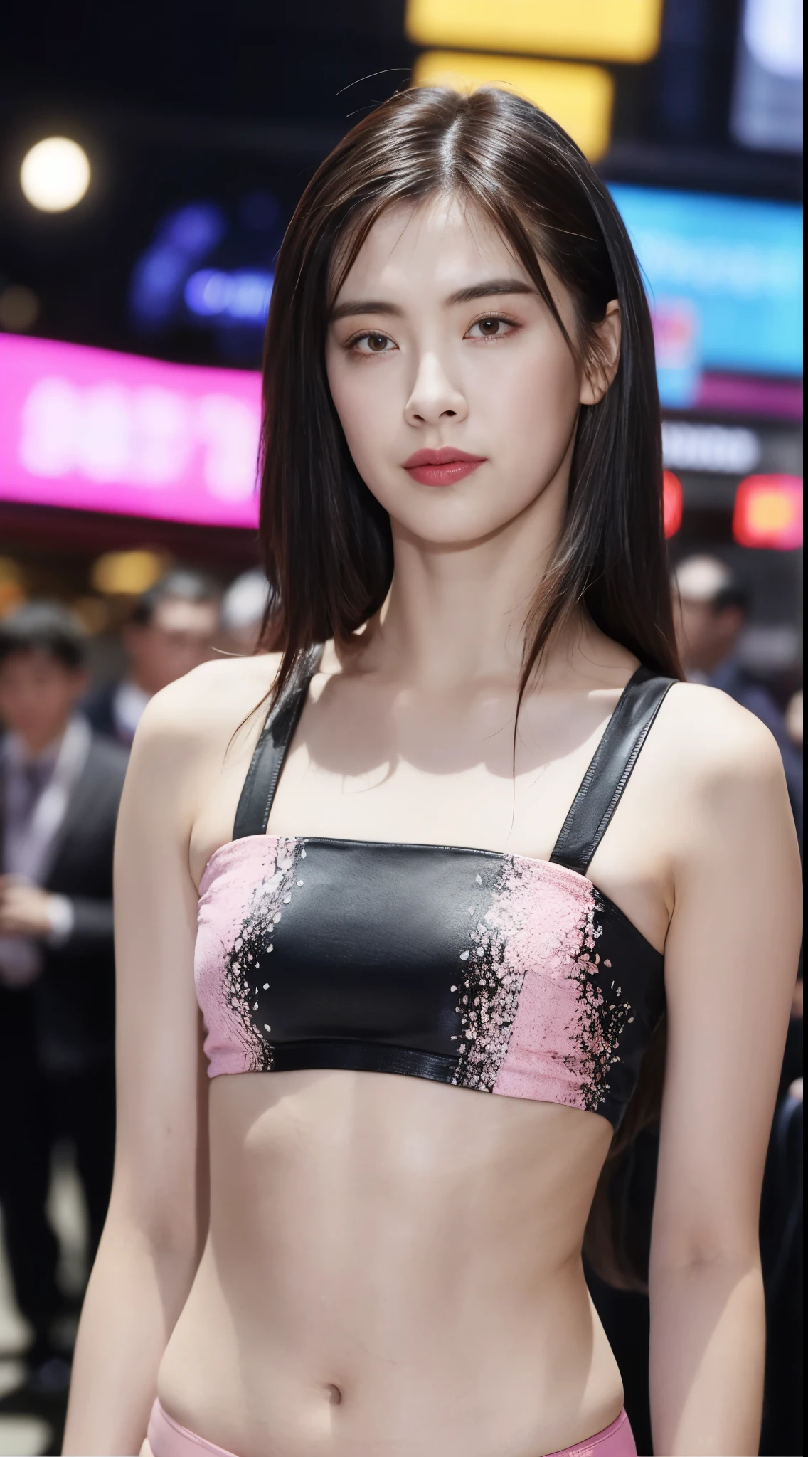 Angle from the front、Cowboy Shot、Ripped print T-shirt、City of night、((Emoガール))、((Emo))、bad woman、Short, black, shaggy hair、Gradient Hair、(((Pink Panties)))、Big Breasts、In the background is the High Sokotl Cycle)))、Highest quality,(RAW Photos:1.2)、(Realistic:1.4),(High resolution:1.4), 1 Girl, Written boundary depth,, Exquisitely crafted,8K, Very detailed, Perfect lighting, Great background、((Delicate painting)),(女の子の詳細なRAW Photos),(Highest quality:1.6), (超High resolution:1.5), (Realistic:1.75), 8K resolution, Canon EOS R5, 50mm, Very detailed,Cinema Lighting,Correct finger、((I can see very small panties))