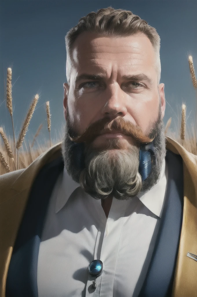 (reelmech: 1.5), CEO portrait photo of a 45 year old man with a big beard, in a luxurious office, cyborg body, in a wheat field (Artwork: 1.2) (photorealistic: 1.2) (bokeh) (best quality) (detailed skin) (complex) (8K) (hdr) (cinematic lighting) (sharp focus) (clutter: 1.2)