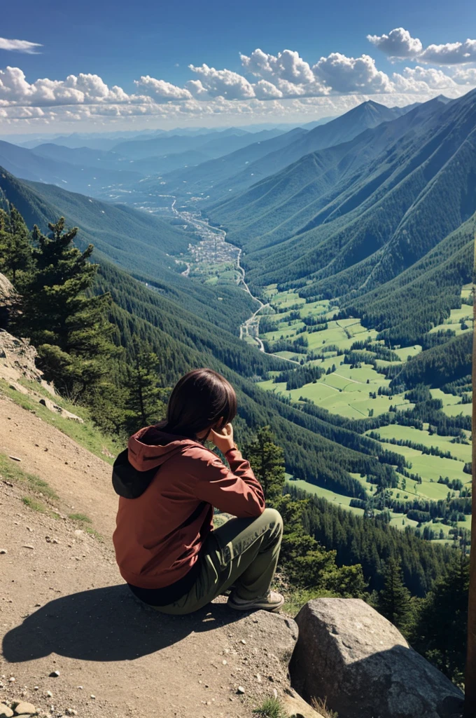Sad girl at mountain anime