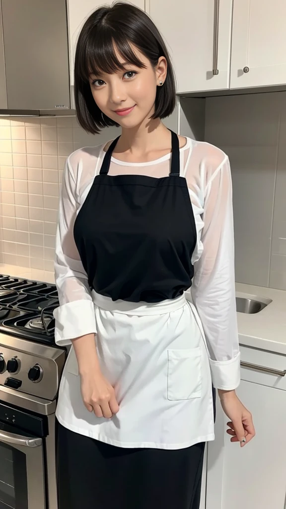 Browsing Caution:1.1、Active women, smile、Age: 40 years old, Mature Woman, Bake cookies in a sunny kitchen, Surrounded by flour, Stir the bowl、Huge breasts 、short hair、Black-haired、Wearing a white apron、Long Sleeve T-Shirt、((Tight clothing))、(blunt bangs)