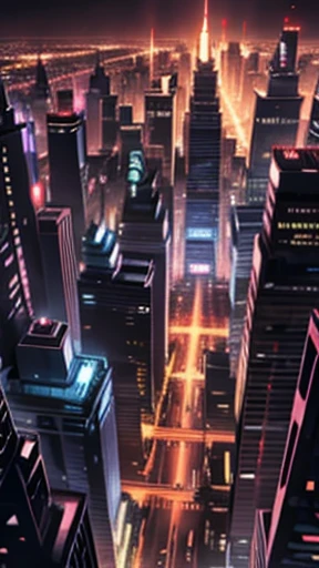 night in a large metropolis seen from the top of a building comic book illustration