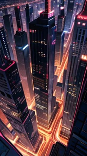 night in a large metropolis seen from the top of a building comic book illustration