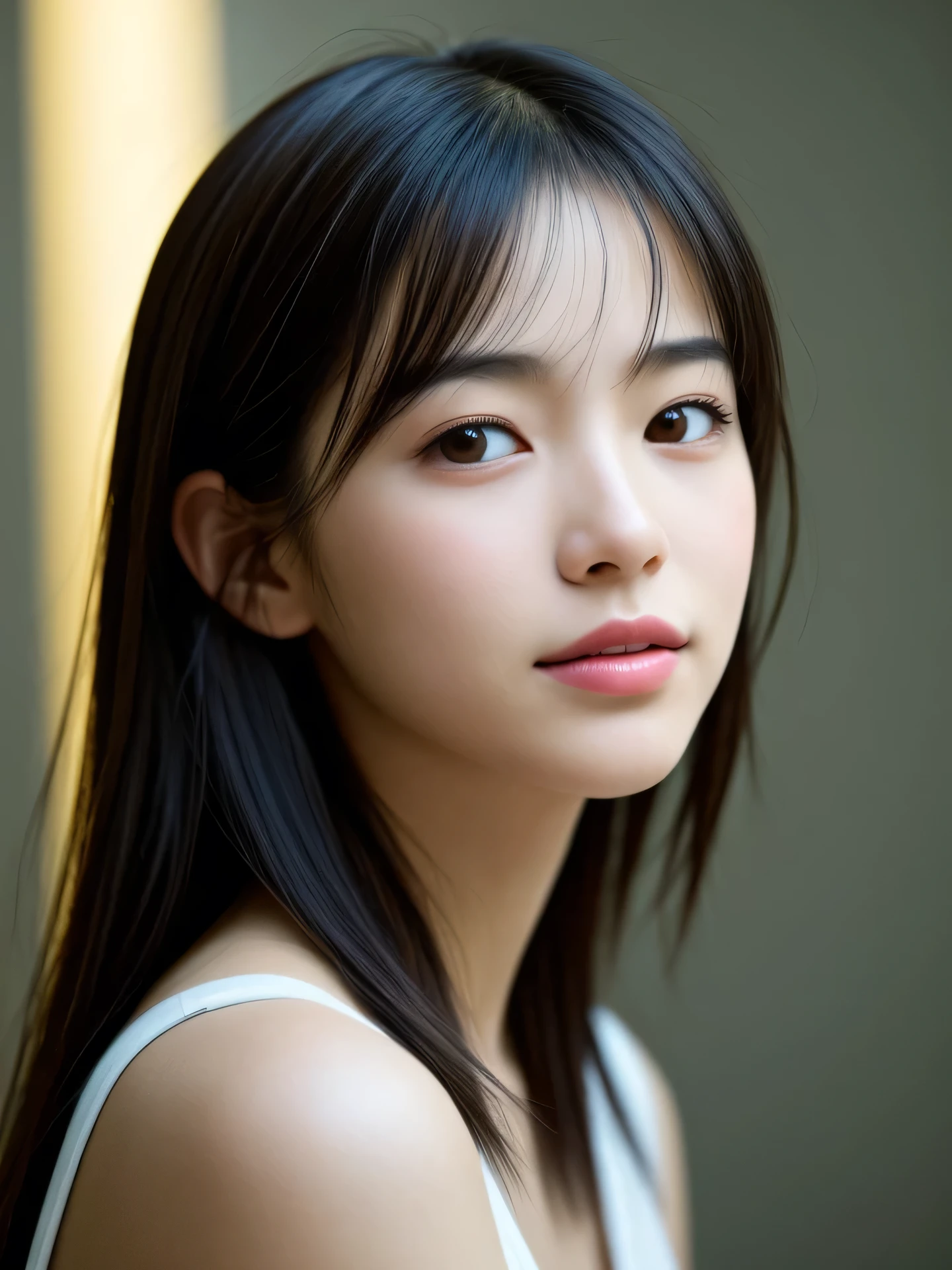 (Photo Real:1.4), (hyper realisitic:1.4), (Smooth lighting:1.05), 1 girl, so embarrassed that I instinctively turned face away, open your mouth to say something, Close-up of the face, Soft lighting, Back lighting, (cheerfulness:1.2), (Finest Real Textured Skins), Narrow-eyed, Super fine face, glowy skin, retinas, Anatomically correct, acurate, (medium Hair:1.1), Textured skin, High quality, high details, Best Quality, High resolution, indoor,