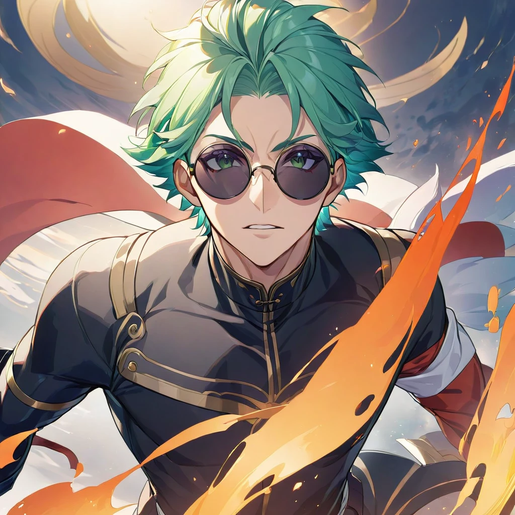 (One boy,gojou satora,JUJUTSU KAİSEN),black round lens sunglasses,artwork