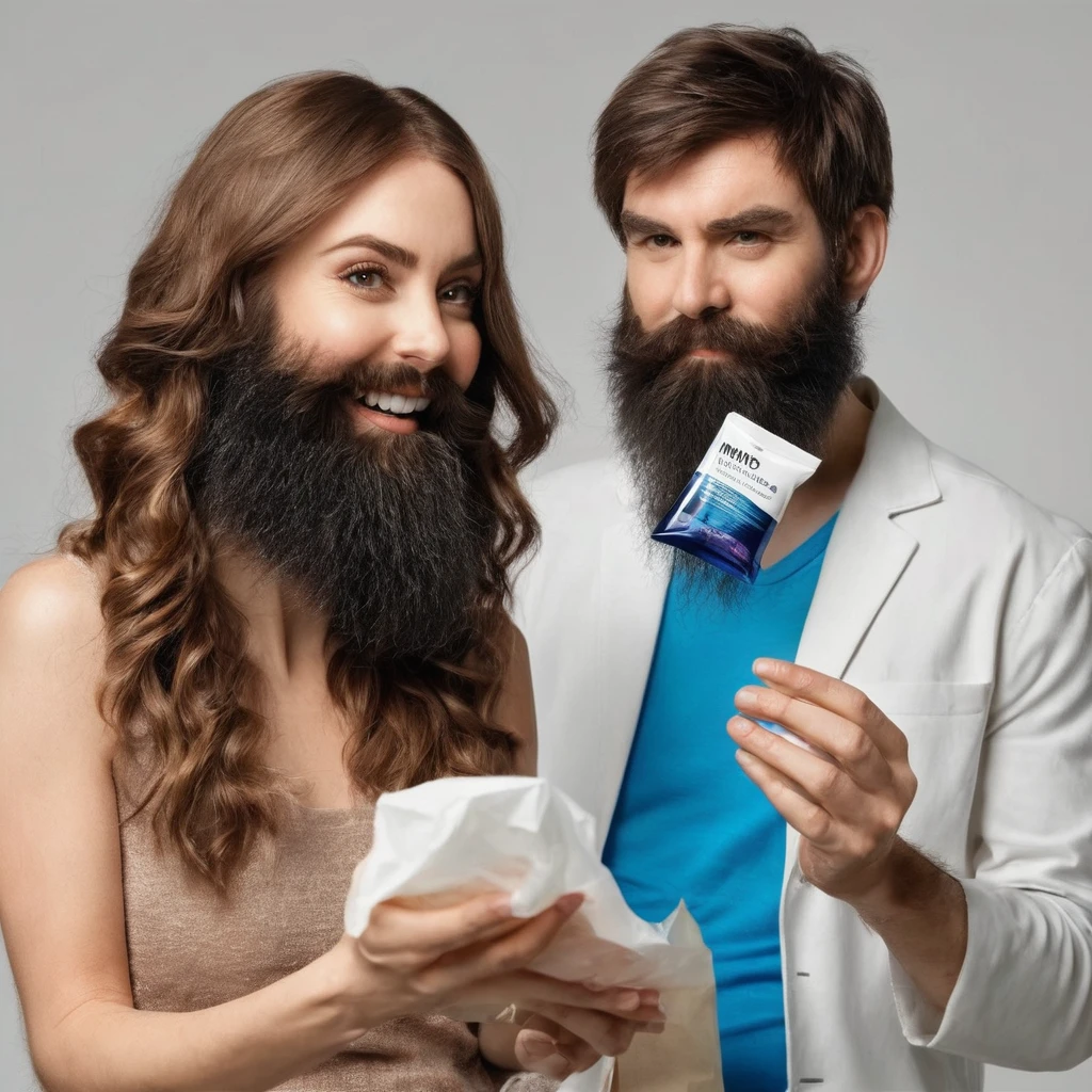 A man with a beard is taking sexual enhancement pills with woman