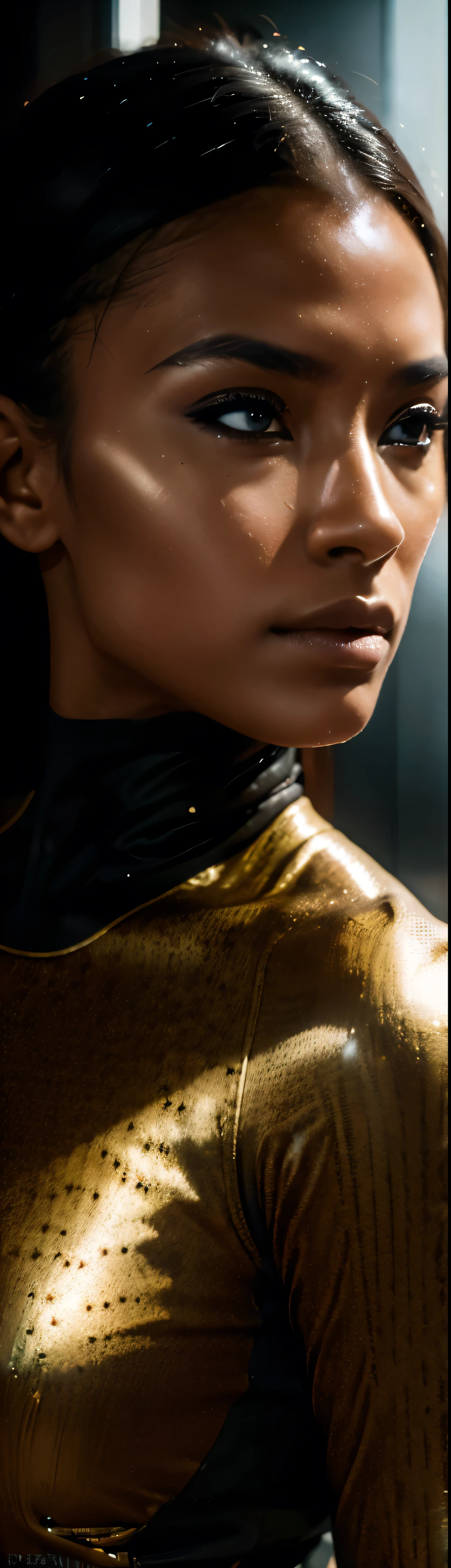 a female fremen in stillsuit, highly detailed portrait, hyper realistic, dramatic lighting, intricate details, cinematic composition, desaturated color palette, moody atmosphere, 8K, (best quality, 4k, 8k, highres, masterpiece:1.2), ultra-detailed, (realistic, photorealistic, photo-realistic:1.37), HDR, studio lighting, extreme detail description, professional, vivid colors, bokeh