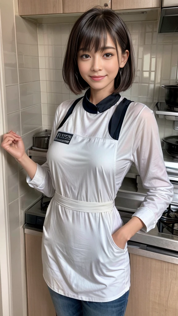 Browsing Caution:1.1、Active women, smile、Age: 40 years old, Mature Woman, Bake cookies in a sunny kitchen, Surrounded by flour, Stir the bowl、Huge breasts 、short hair、Black-haired、Wearing a white apron、Long Sleeve T-Shirt、((Tight clothing))、(blunt bangs)