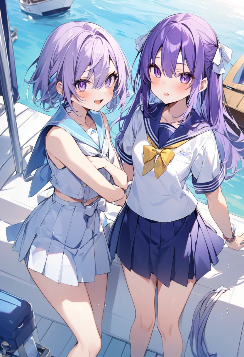 Keito。Purple Eyes。Purple Hair。Sailor suit。Boat