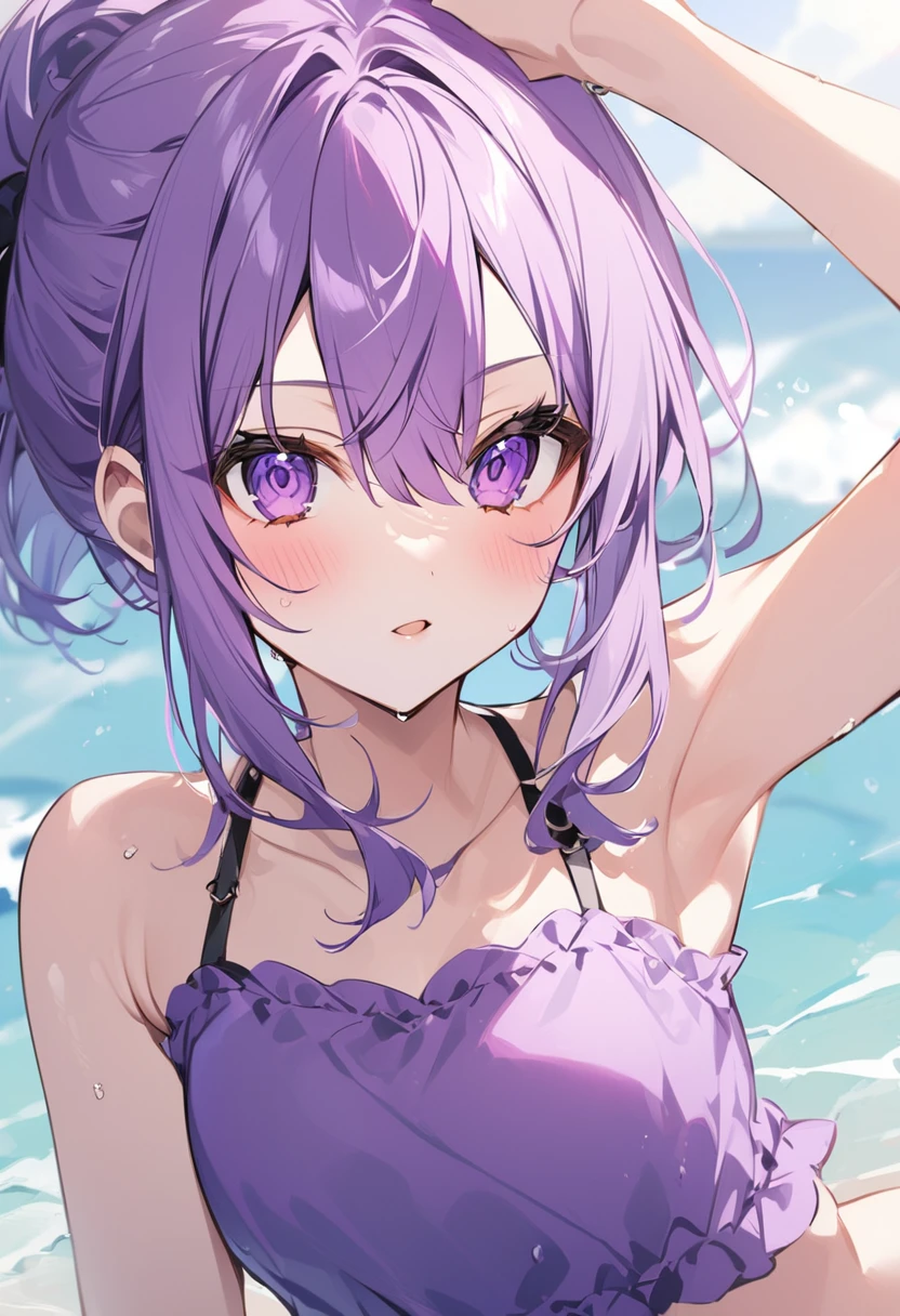 Keito。Purple Eyes。Purple Hair。Purple Swimsuit