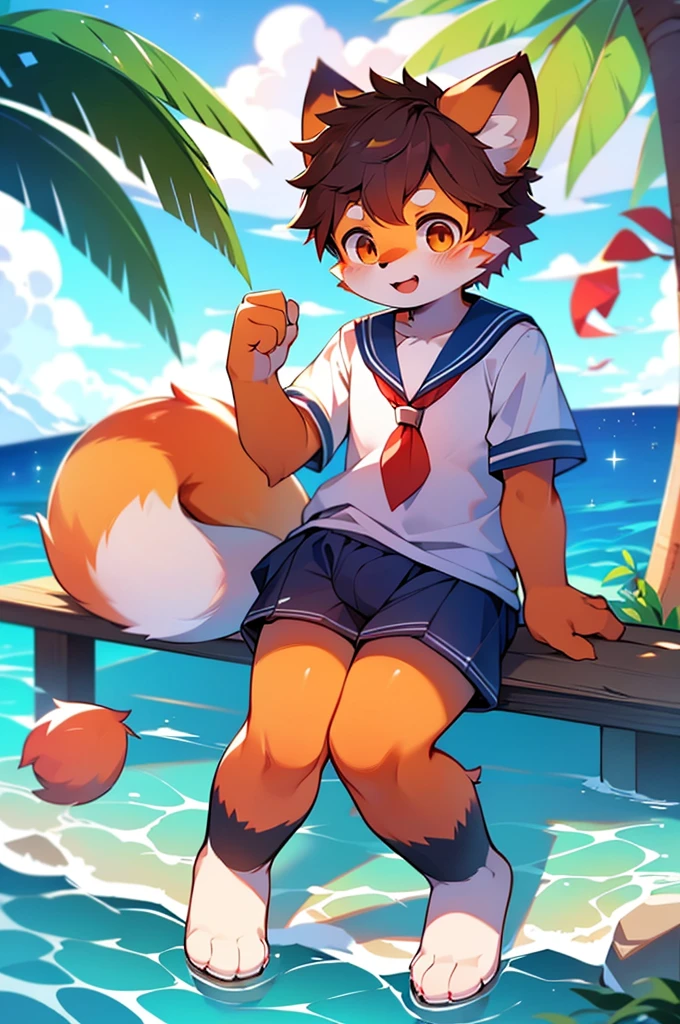 Male Red Panda,Ocean,Appearing in a sailor uniform!One person estrus period,sit,