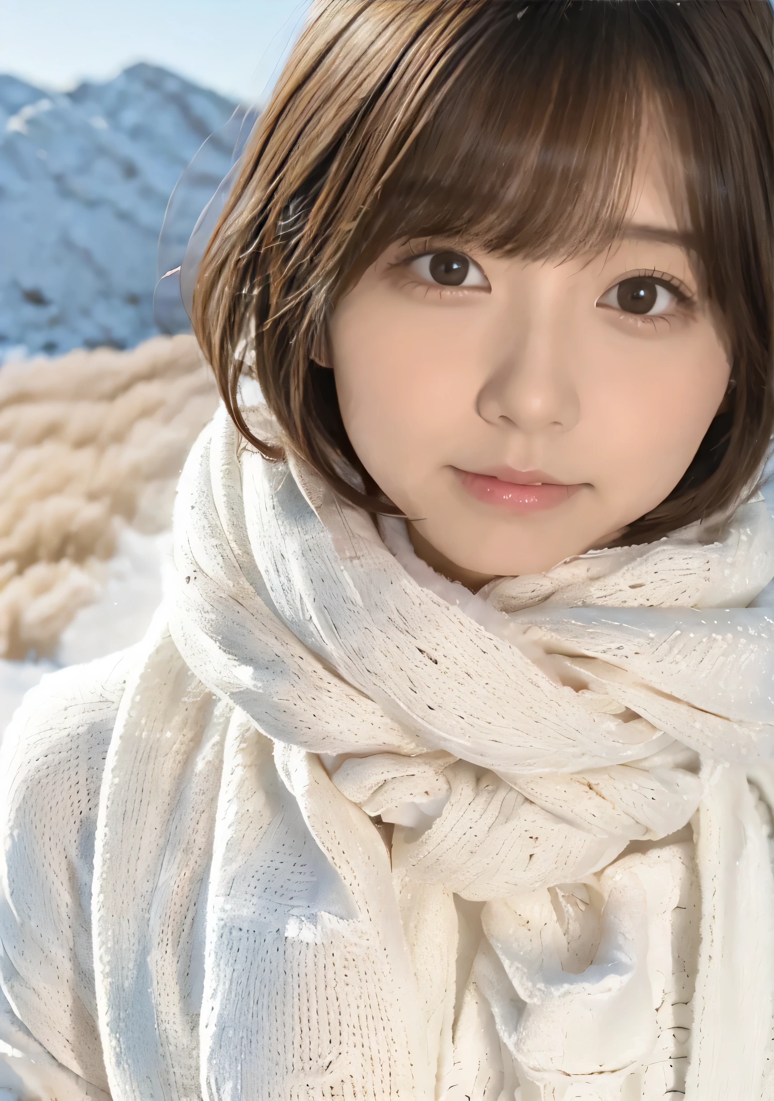 Hair blowing in the wind、Medium Short Hair、Fluffy scarf、Expressing the whiteness of one's breath、Photo from the waist up、Night city illumination shot、Cowgirl Shot、Fur coat、Luxurious grey mink fur coat、Wear fine leather boots、Luxury Bags、Inner turtleneck、Silver necklace and small silver earrings Millionaire style:1.4))、Full body photo、smile、 Caustics、Highly detailed photos、Very beautiful woman 、Ample breasts、No makeup、(8K、RAW Photos、Highest quality、masterpiece:1.2)、(Realistic、Realistic)、1 Girl、((Medium Short Hair、Midwinter、Cold region Snow falling、The wind is blowing、Fluttering Hair、Blur the background、Colorful illuminations、Looking into the camera:1.4))、