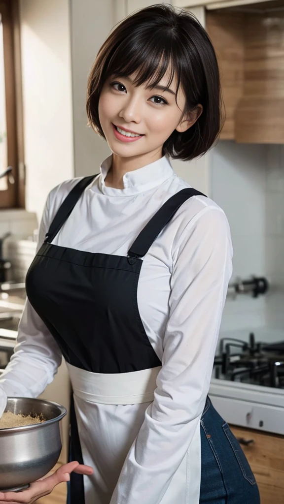 ((nsfw:1.3))、close range、Beautiful woman、cute、((Female Nursery Teacher))、smile、Extra Very Short Hair、((Delicate photo))，(Detailed RAW photos of girls), (Tabletop:1.0), (Highest quality:1.6), (Ultra-high resolution:1.5), (Realistic:1.75), 8K resolution, Absurd, Ultra-detailed,Cinema Lighting,、nursery school、Braid、((Wearing an apron:1.2))、(Hairstyle with bangs)、Long sleeve T-shirt、((Colorful kids room:1.1))、((Lots of toys:1.))、Pleated skirt、((cute壁紙の部屋))、(((Skirt Lift:1.25)))、((Printed panties are visible:1.1))
