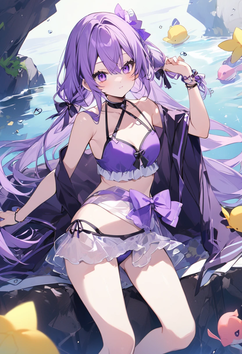 Keito。Purple Eyes。Purple Hair。Purple Swimsuit