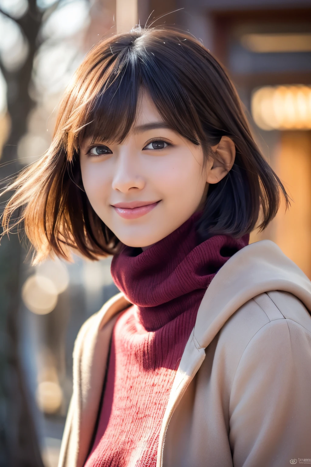 1girl in, (Red Turtleneck, Wearing a pink coat:1.2), (Raw photo, Best Quality), (Realistic, Photorealsitic:1.4), masutepiece, Extremely delicate and beautiful, Extremely detailed, 2k wallpaper, amazing, finely detail, the Extremely Detailed CG Unity 8K Wallpapers, Ultra-detailed, hight resolution, Soft light, Beautiful detailed girl, extremely detailed eye and face, beautiful detailed nose, Beautiful detailed eyes, Short hair, Cinematic lighting, Winter scene, Perfect Anatomy, Slender body, Smiling
INFO camisole