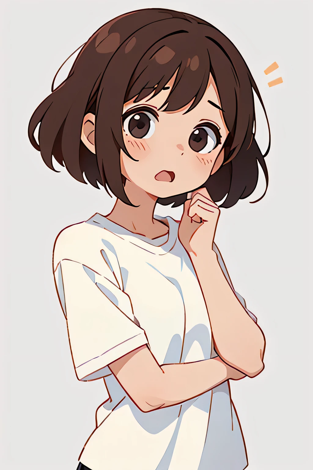 Woman in her 20s、cute、Brown Hair、Dark Eyes、Hairstyle is medium、White shirt、Surprised face、No background、Background white