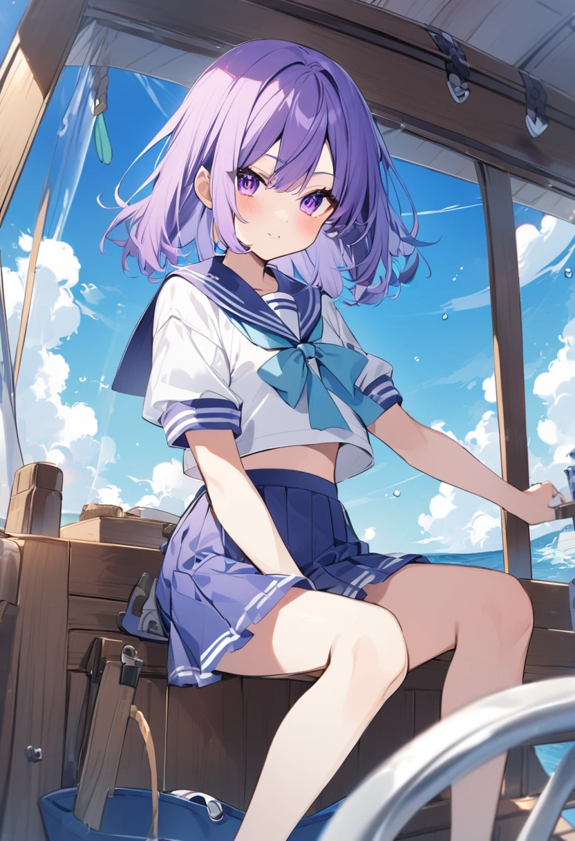 Keito。Purple Eyes。Boat。Sailor suit。